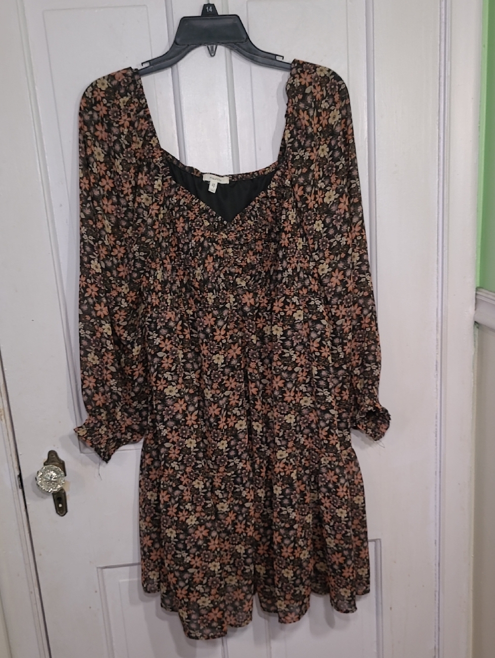 Maurices Black Floral Long-Sleeve Smock Dress with Flowers Size 1x